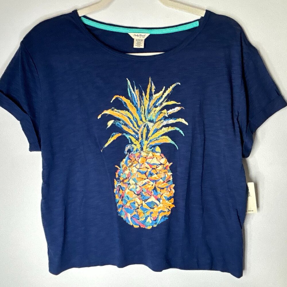 Lucky Brand Slub Jersey Short Sleeves Pineapple Print Women Shirt Medium New h71